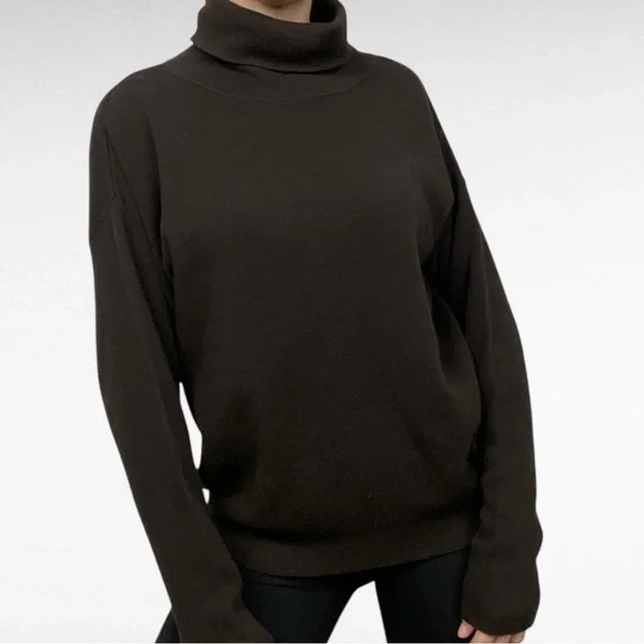 New Orleans Knitwear | Dark Brown Soft Turtleneck Drop Sleeve Pullover Sweater - Picture 2 of 5